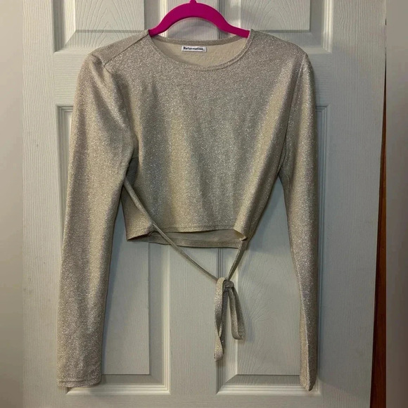 Reformation Jupiter Metallic Cropped Tie Top - Picture 2 of 7